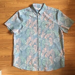 Vintage Summer Mens Blue, Pink, and Green Pineapple Patterned Men's Shirt: XXL
